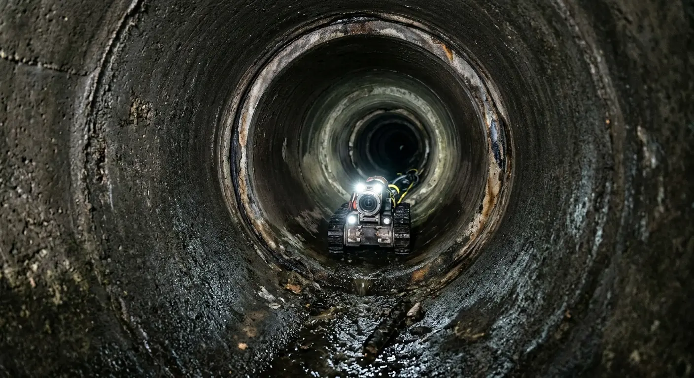 Robotic sewer camera inspecting pipe interior for Drain Snake Service in Clay