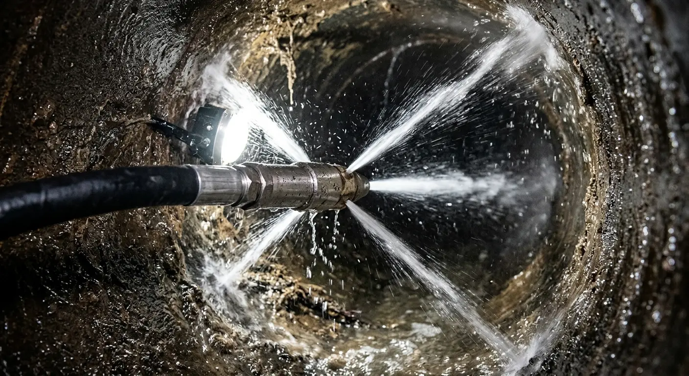 High-pressure hydro jetting nozzle cleaning sewer pipe for Trenchless Sewer Repair in Clay